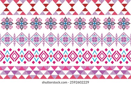 Boho Geometric Tribal Pattern, Ethnic Boho Geometric Design for Fabric and Wallpaper, Colorful Boho Geometric Art with Tribal Elements