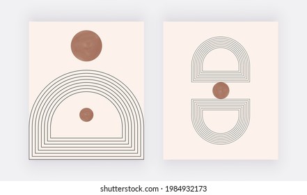 Boho geometrische Wandkunst mit runden Formen und Linien