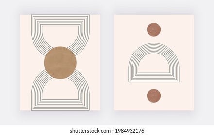 Boho geometric wall art print with round shapes and lines