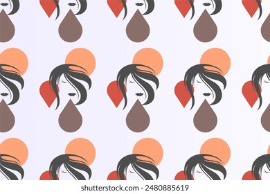 Boho girl seamless pattern background. Mid century style seamless pattern