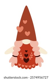 Boho gnome clipart. Valentines day clipart. Cute Valentine gnome in cartoon flat style. Hand draw vector illustration