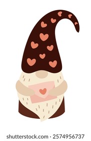 Boho gnome clipart. Valentines day clipart. Cute Valentine gnome in cartoon flat style. Hand draw vector illustration