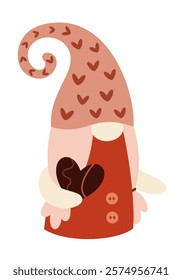 Boho gnome clipart. Valentines day clipart. Cute Valentine gnome in cartoon flat style. Hand draw vector illustration