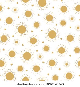 Boho Gold Sun Seamless Vector Pattern Background
