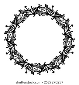 Boho gothic mandala wreath black doodle Halloween - vector.