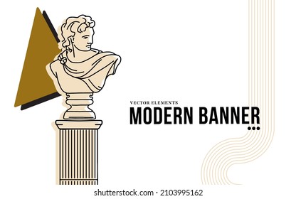 boho greek banner, modern magazine design , greek sculpture statue bust art