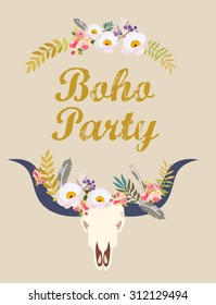Boho greeting card. Boho party invitation