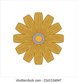 Boho groovy flower isolated on white background. Daisy retro flower for pastel hippie design. Vector illustration