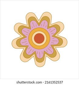 Boho groovy flower isolated on white background. Daisy retro flower for pastel hippie design. Vector illustration