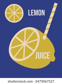 Boho Groovy lemon juice. Simple Naive retro poster cover. Creative modern Summer drink concept. Minimalism style artwork for bar beverage. Vector illustration can used cafe, bar, club interior design.