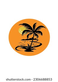 Atardecer Con Palmeras.  Ilustración del diseño del logotipo de la playa aislado de fondo blanco. Un dibujo vectorial representa la playa con diseño de árbol. DESCARGAR VISTA PREVIA 
Ilustración vectorial - palmera 