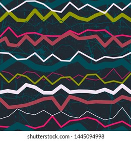 Boho grunge seamless pattern with curved lines.