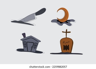 Boho halloween graphic elements set. Hand drawn set. Vector illustration.