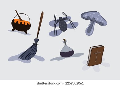 Boho halloween graphic elements set. Hand drawn set. Vector illustration.