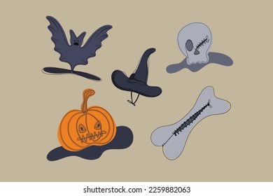 Boho halloween graphic elements set. Hand drawn set. Vector illustration.