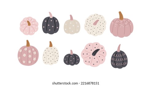 Boho Halloween - vector illustration in flat style. Autumn macrame, pumpkin, cute characters, spooky, decor elements. Cute scandinavian decor for children