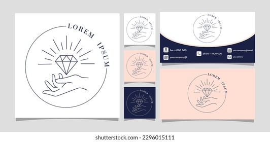 Boho hand with diamond logo. Character holding jewel. Luxury and wealth. Collection of posters and banners for website, landing page. Cartoon flat vector illustrations isolated on white background