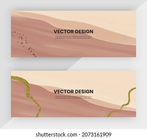 Boho hand drawing horizontal web banners with gold glitter texture.
 