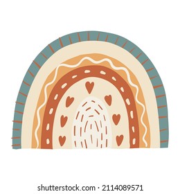 Boho Hand Drawn Cute Rainbow for Nursery Decoration. Baby Room Scandinavian Decor Element. Perfect for Baby Shower, Birthday Party. Vector illustration