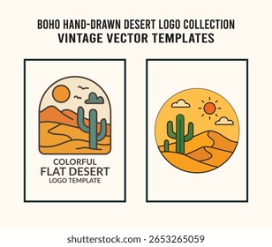 Boho mão desenhada Desert Logo Collection Vintage Vetor Templates