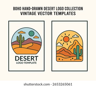 Boho Hand Drawn Desert Logo Collection Vintage Vector Templates