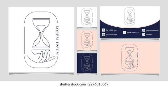 Boho hand with hourglass logo. Landing page design in bohemian style. Mysticism, imagination and esotericism. Template and mockup. Cartoon flat vector illustrations isolated on white background