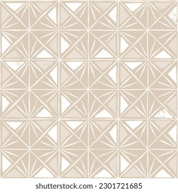 Boho Hand-Drawn Artisanal Wood Block Print Geometric Vector Seamless Pattern. Hans-Stamped Mirrored Triangles Organic Lines Background. Global Nomadic Design