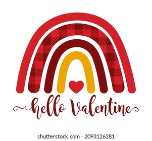 Boho Happy Valentines day concept, boho rainbow with inscription HELLO VALENTINE