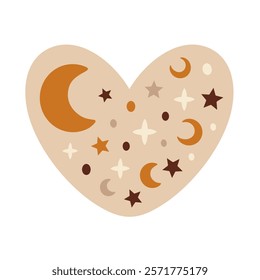 Boho heart clipart. Valentines day clipart. Valentine hearts in cartoon flat style. Bohemian love hand draw vector illustration