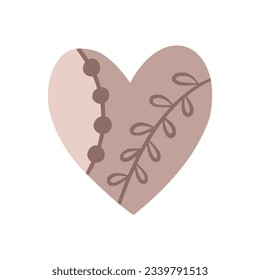 Boho heart in a naive children's style. Autumn colored illustration. Heart in warm pastel colors. Clipart for the design of greeting cards, invitations, prints, stickers and patterns.