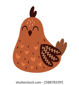 Boho hen clipart. Cute Easter chicken in cartoon flat style. Hand draw vector illustration