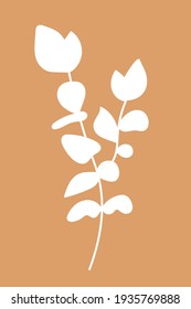 Boho Herbs, Bohemian vector, Printable Leaves, Eucalyptus  leaf poster, Tropical plant print. Abstract, minimalism. Botanical print.