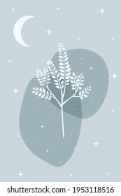 Boho herbs, plants, bohemian silhouette vector illustration print, leaves, leaf poster, print. Abstraction, the design is minimalism.