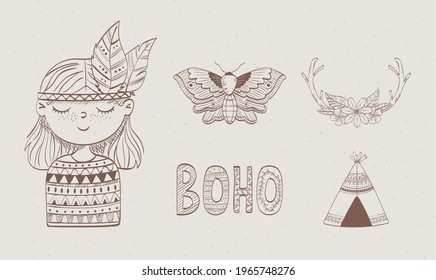 Boho Hippie Girl Butterfly Teepee