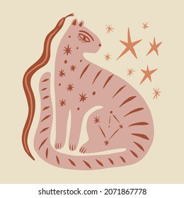 Boho hippie groovy tiger and snake abstraction minimalist modern wall art folk ethnic african animals print in trendy flat naive doodle style