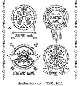 Boho and hippie style logotypes. Vector illustration. Set of ready for use logotypes.  Good for Tattoo.