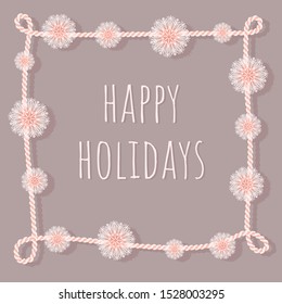 Boho holidays greetings with snowflakes Christmas lights vector illustration in muted color tones for invitation or greeting cards for the Christmas Holidays.