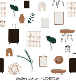 Boho home decor seamless pattern. Bohemian art surface design.