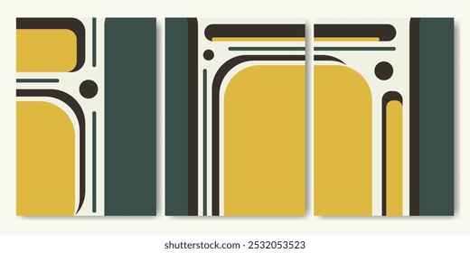 Boho home decoration neutral colors aesthetic posters. Colorful geometric design poster collection