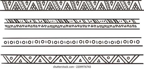 Boho horizontal border. Tribal decorative pattern set