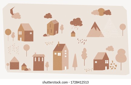 Boho House Art Print, Minimalist Poster, Nursery Printable Art, Warm Printable Abstract Modern