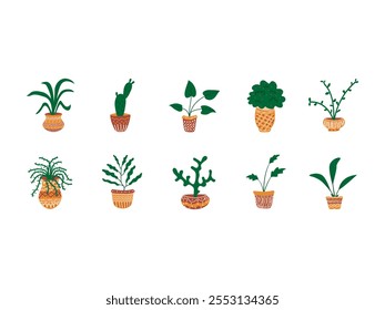 Boho Houseplant Illustration Element Set 