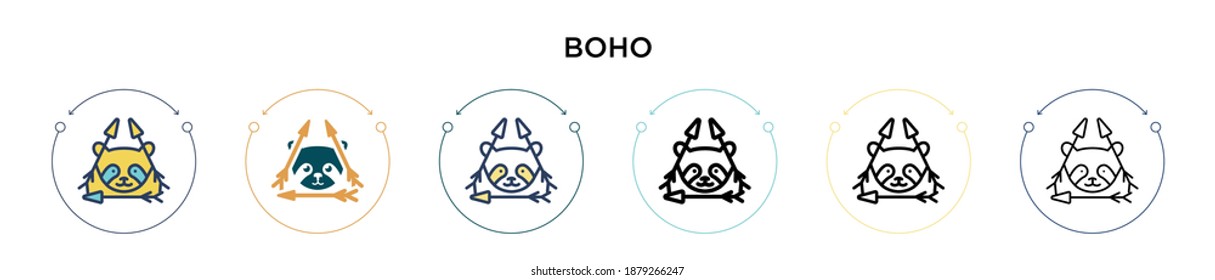 Boho icon in filled, thin line, outline and stroke style. Vector illustration of two colored and black boho vector icons designs can be used for mobile, ui, web