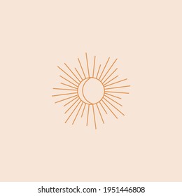 Boho icons and symbols sun for decoration in modern minimalist style