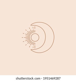 Boho icons and symbols sun for decoration in modern minimalist style