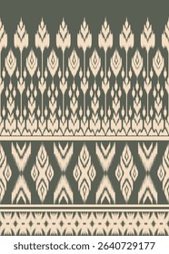 Boho ikat seamless pattern with hand-drawn tribal border and geometric motifs in earthy muted tones, perfect for textile printing, artisan home decor, digital backgrounds, and fashion crafts