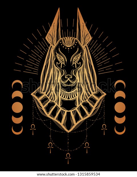 Boho Illustration Anubis Head Egyptian God Stock Vector