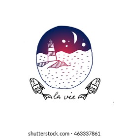 Boho illustration with lighthouse