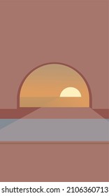 boho illustration. a sunset seen from a pink room