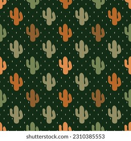 Boho Indian pattern with cactus in muted earthy tones. Tribal pattern with succulent cactus flowers.